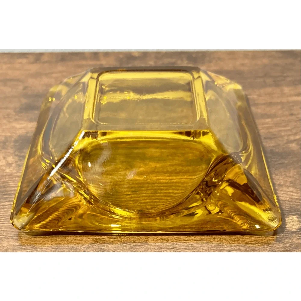 Vintage Mid 20th Century Clear Amber Glass Square Ashtray 6”